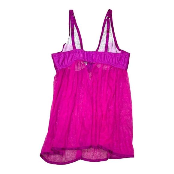 Cacique Hot Pink Lace Babydoll Lingerie 14 16 Underwire Sheer Nightwear Plus Sz - Picture 2 of 4